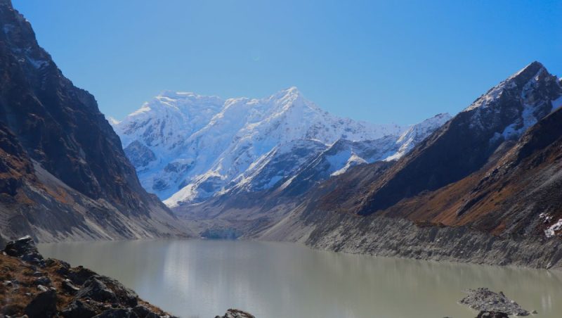 One of the largest glacial lake in Nepal, Tsho Rolpa Lake, as scene from Tsho Rolpa Trekking Trail